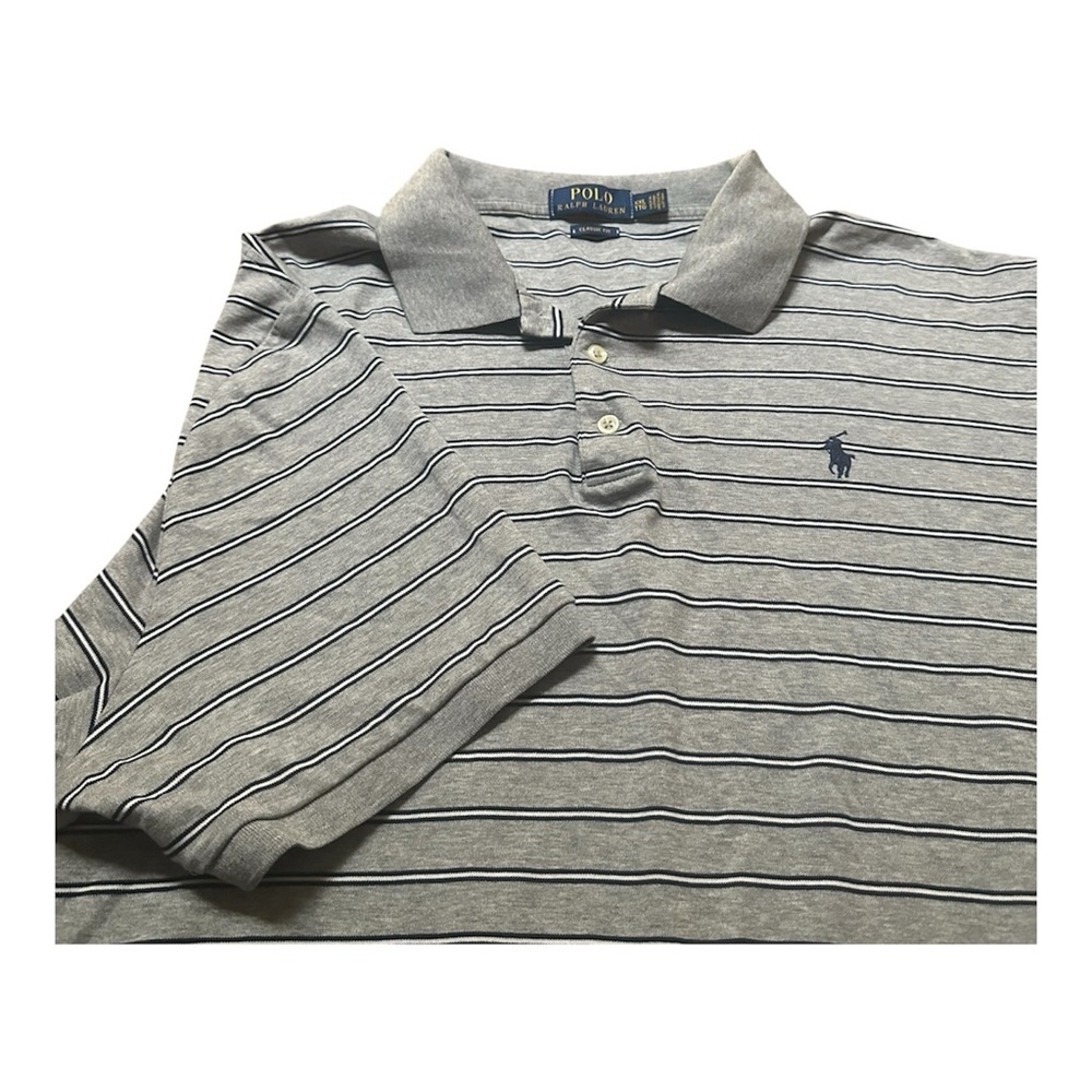 Ralph Lauren Blue Label Gray Polo with Navy Stripes